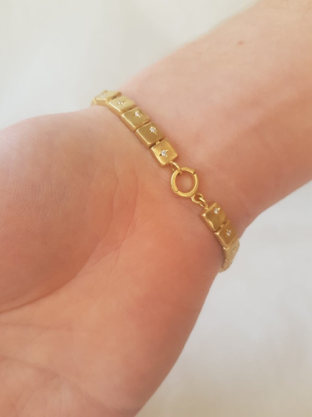 Gold Beaded Diamond Bracelet, 14K Solid Gold Boho Bracelet With 25 X 1