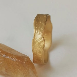 22k Solid Yellow Gold Ring, Organic Rustic Style Gold Ring with Matte Finish, 22k Textured Gold Wedding Ring