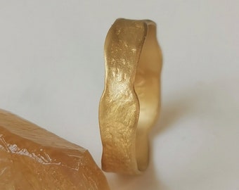 22k Solid Yellow Gold Ring, Organic Rustic Style Gold Ring with Matte Finish, 22k Textured Gold Wedding Ring