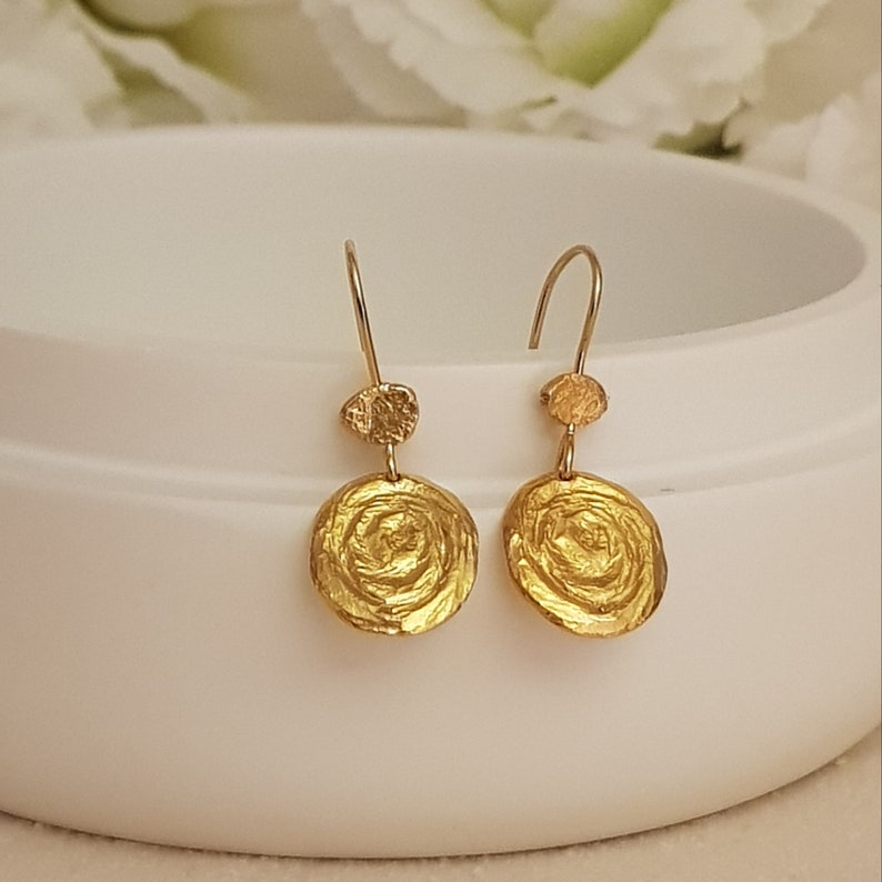 Hammered Gold Disc Earrings Gold Dangle Earrings Gold Drop Etsy UK