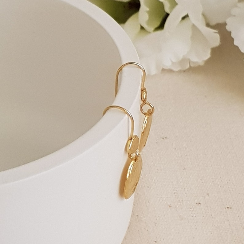 Hammered Gold Disc Earrings Gold Dangle Earrings Gold Drop Etsy