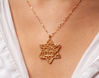 Collana Stella Di David In Argento 925 Placcato Oro 14k - Con Zirconi, Stile Hip-hop, Nuovo In Confezione Collana Uomo Donna Argento Placcato Oro