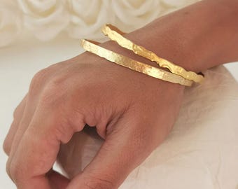 Gold Plated Bangles Set, Moroccan Style Bangles Gold, Unique Gold Classic and Wavy Bangles Bracelet for Women, Stacking Gold Bangles
