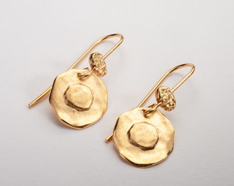 Solid Gold Dainty Earrings, Ancient Antique Style  Jewelry