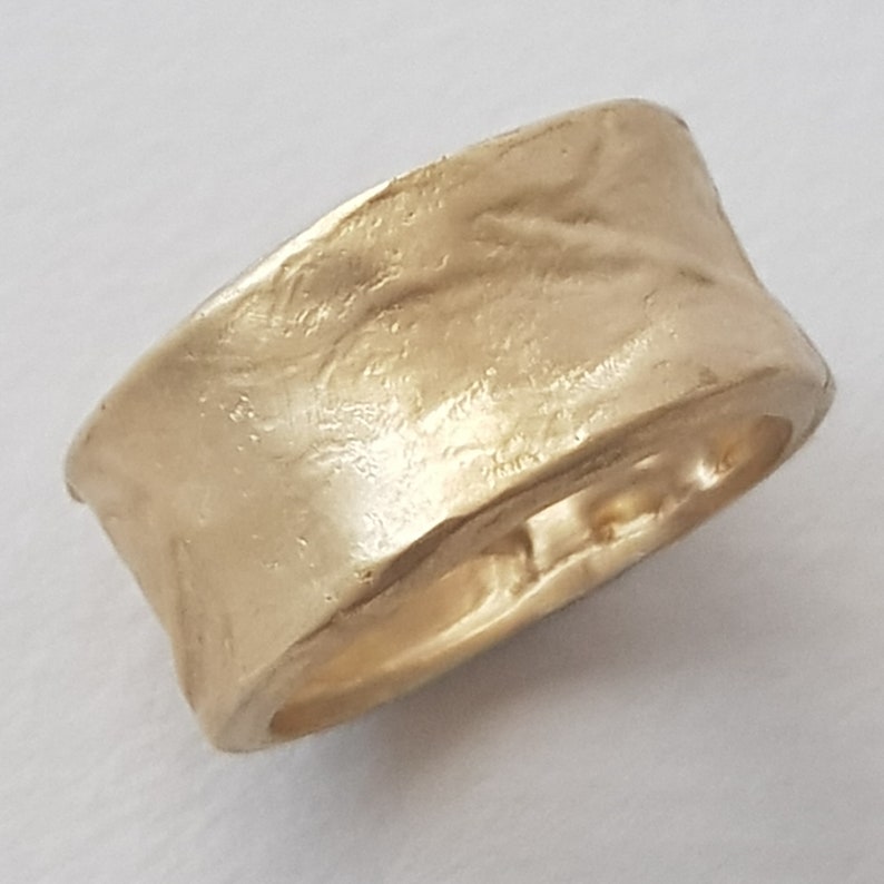 18K Gold Diamonds Band Ring, Cigar Band Ring, Wide Gold Band, Organic Gold Ring, Thick Band Rings, Hammered Gold Ring, Textured Wedding Ring image 9