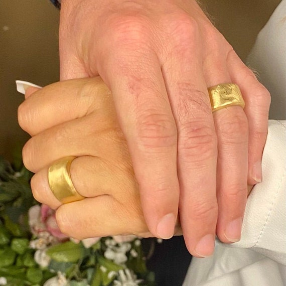 Anillos de banda gruesa de oro de 14 quilates para mujer anillo de declaracion en bruto