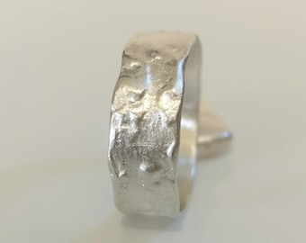 Mens Hammered Rough Ring, SterlingSilver Textured Statement Band