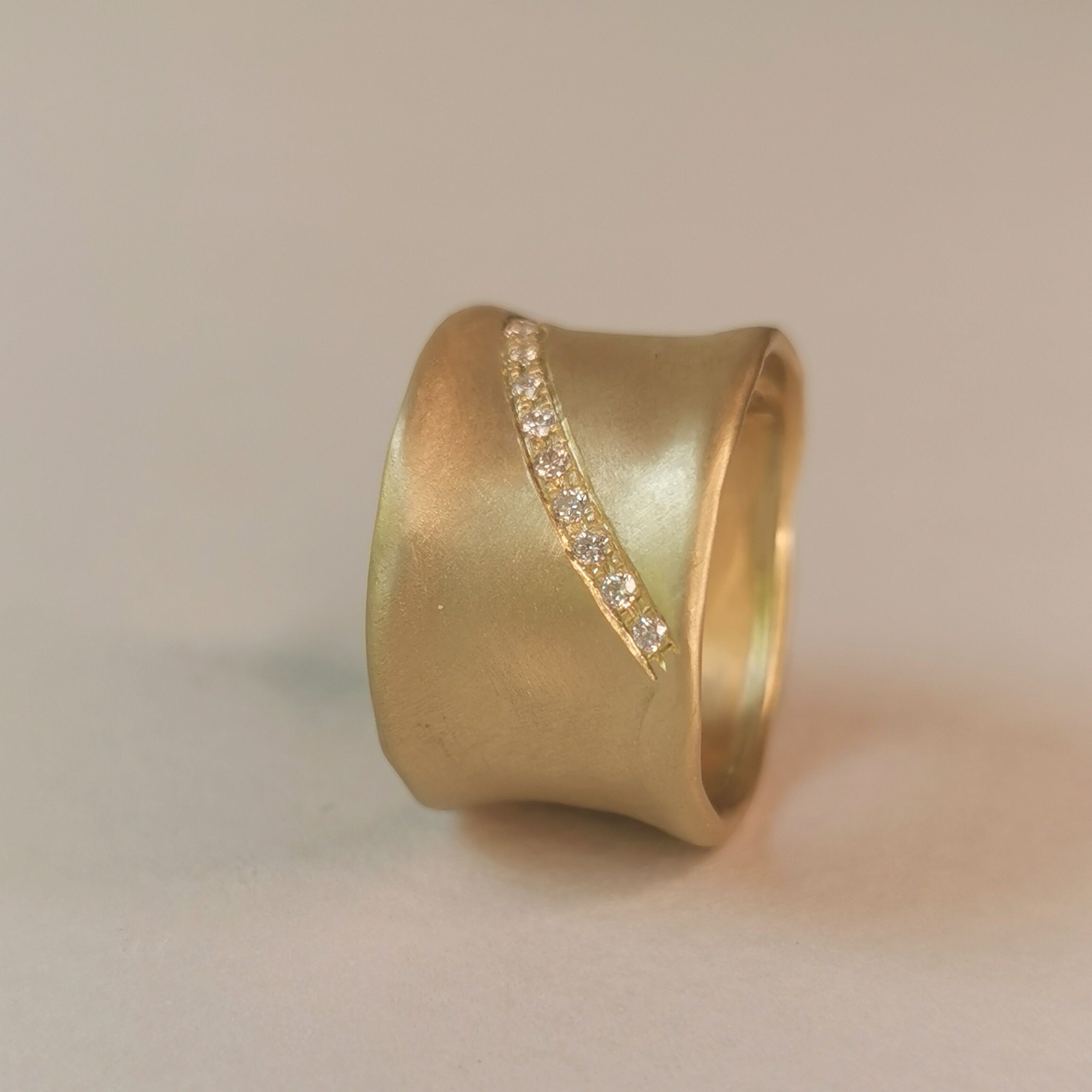 18k Gold Wide Band With Diamonds, 12mm Wide Gold Wedding Band With 15 18k Gold Wide Band With Diamonds, 12mm Wide Gold Wedding Band With 15