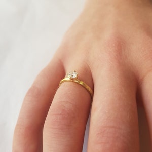 Diamond Engagement Ring with Half Carat Diamond, 4 Prong Diamond Ring, 18K Hammered Gold, Natural 0.5ct Diamond Ring, Solitaire Diamond Ring image 10