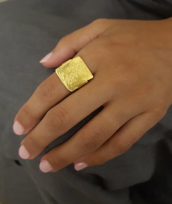 Textured 18k Gold Plated Statement Ring Large Square Gold Ring