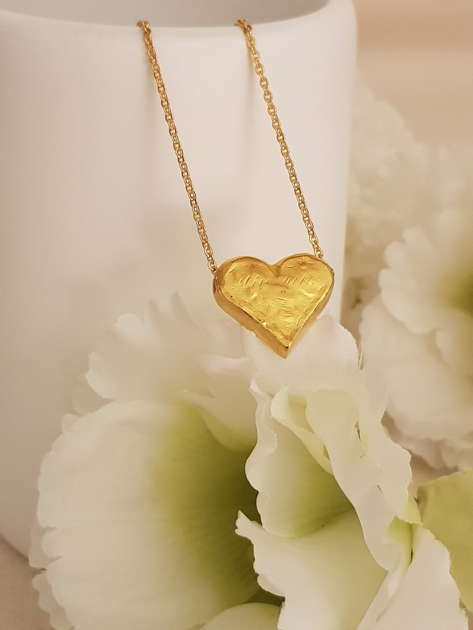 Heart Necklace Chunky Gold Heart Necklace Tiny Heart Etsy