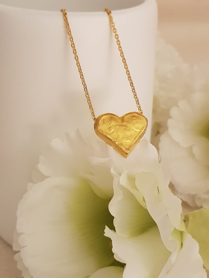 14k Gold Heart Necklace, Valentines Necklace, Chunky Solid Gold Heart Necklace, Minimalist Necklace, Women's Gold Necklace, Gifts for Wife image 9