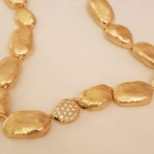 Gold Bean Necklace, Hammered Nuggets Chain, Pebbles Necklace, Large Gold Beads Necklace, Chunky Statement Necklace, Unique Diamonds Necklace