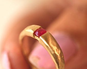 Red Ruby Engagement Ring, July Birthstone Burmese Ruby Ring