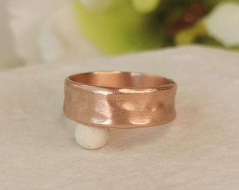 Hammered 14k Rose Gold Wedding Band, 6mm Wide Classic Artisan Wedding Band Ring