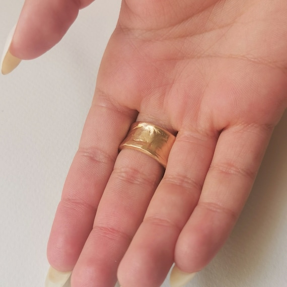 Matte 18k Gold Cigar Band Ring, 12mm Wide Wedding Band With