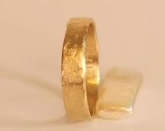 Classic 14k Hammered 4mm Wedding Band, Textured Gold Ring, Handcrafted Jewelry