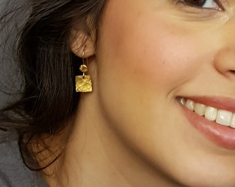 18K Gold Ohrringe, Gold minimalistisch Rechteck Ohrringe, Vergoldete Ohrringe Baumeln, Geschenk für Sie