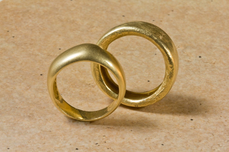 His and Hers Thick Wedding Bands Solid Gold Wedding Band Set Etsy