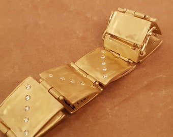 unieke armband Sieraden Armbanden Schakelarmbanden Grote vierkante schakel armband 18k gouden schakel armband gehamerde armband pave diamanten armband vintage sieraden voor vrouwen 