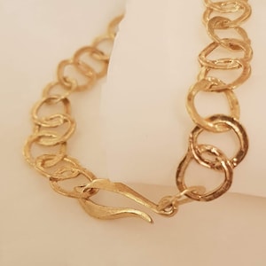 14K Gold Chain Link Bracelet, Hammered Gold Link Bracelet, Chunky Chain Bracelet, Handmade Gold Bracelet, Gold Chain Link Bracelet for Women
