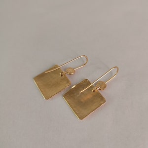 18K Large Square Gold Drop Earrings, Solid Gold Earrings, Textured and Hammered Gold Earrings, Israeli Jewlery, Handmade Gold Earrings image 8