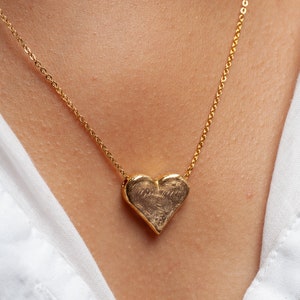 14k Gold Heart Necklace, Valentines Necklace, Chunky Solid Gold Heart Necklace, Minimalist Necklace, Women's Gold Necklace, Gifts for Wife image 1