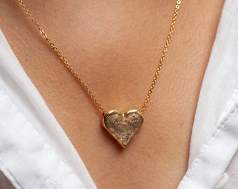 14k Gold Heart Pendant Necklace, Minimalist Handmade Hammered Gold Jewelry, Gifts For Women