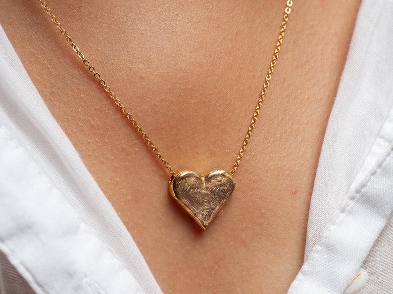 14k Gold Heart Necklace, Valentines Necklace, Chunky Solid Gold Heart Necklace, Minimalist Necklace, Women's Gold Necklace, Gifts for Wife image 1