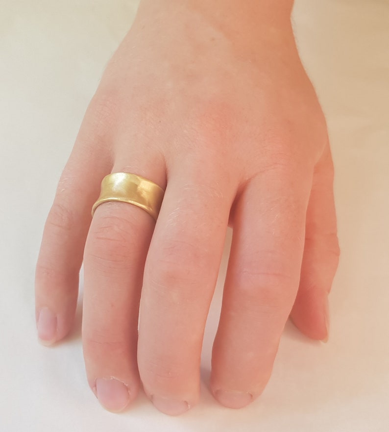 10mm Gold Band, 14K Solid Gold Ring, Wide Wedding Band Ring for Women, Matte Gold Wedding Band, Women's Cigar Band Ring. image 4