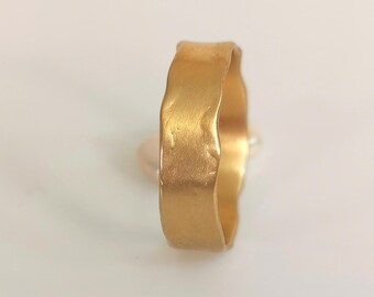 Organic Textured Gold Wedding Band – Minimalist Artisan Statement Ring