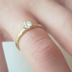 Diamond Engagement Ring with Half Carat Diamond, 4 Prong Diamond Ring, 18K Hammered Gold, Natural 0.5ct Diamond Ring, Solitaire Diamond Ring image 6