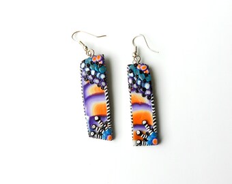 Handmade earrings, Dangle earrings, Drop earrings, Sunrise earrings, Flower earrings, Polymer clay earrings, Colorful earrings