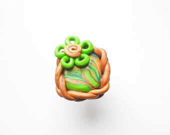 Funny flower ring, handmade from polymer clay.