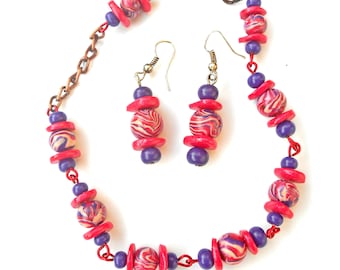 Red and purple jewelry set