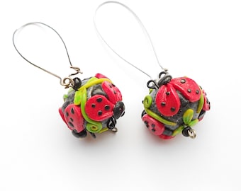 Ladybug earrings made from polymer clay