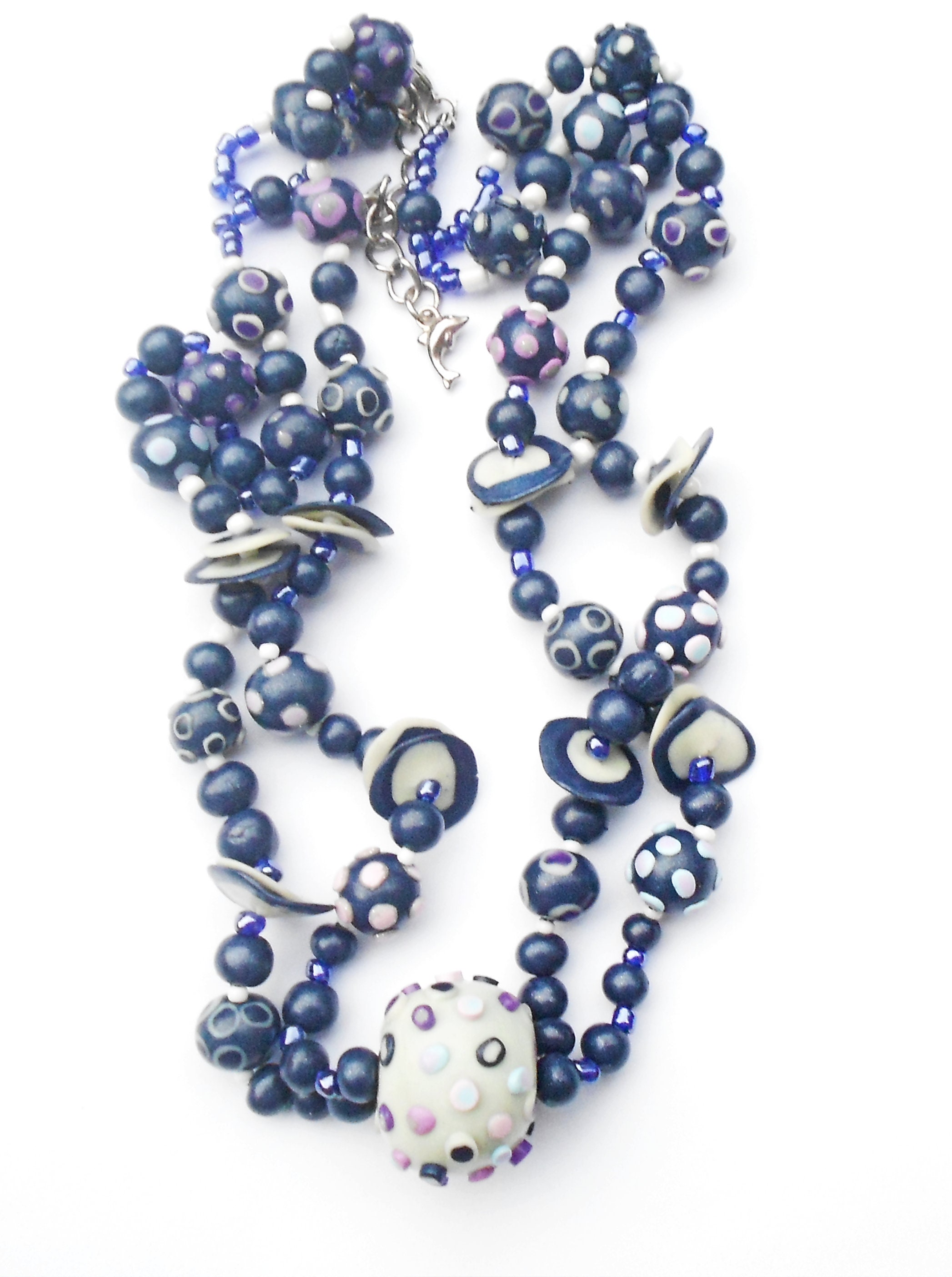 Handmade Necklace With Blue and White Beads. Etsy