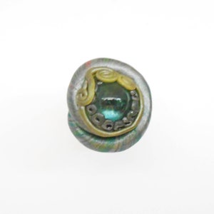 Polymer clay ring with glass bead image 2