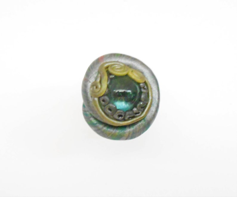 Polymer clay ring with glass bead image 2