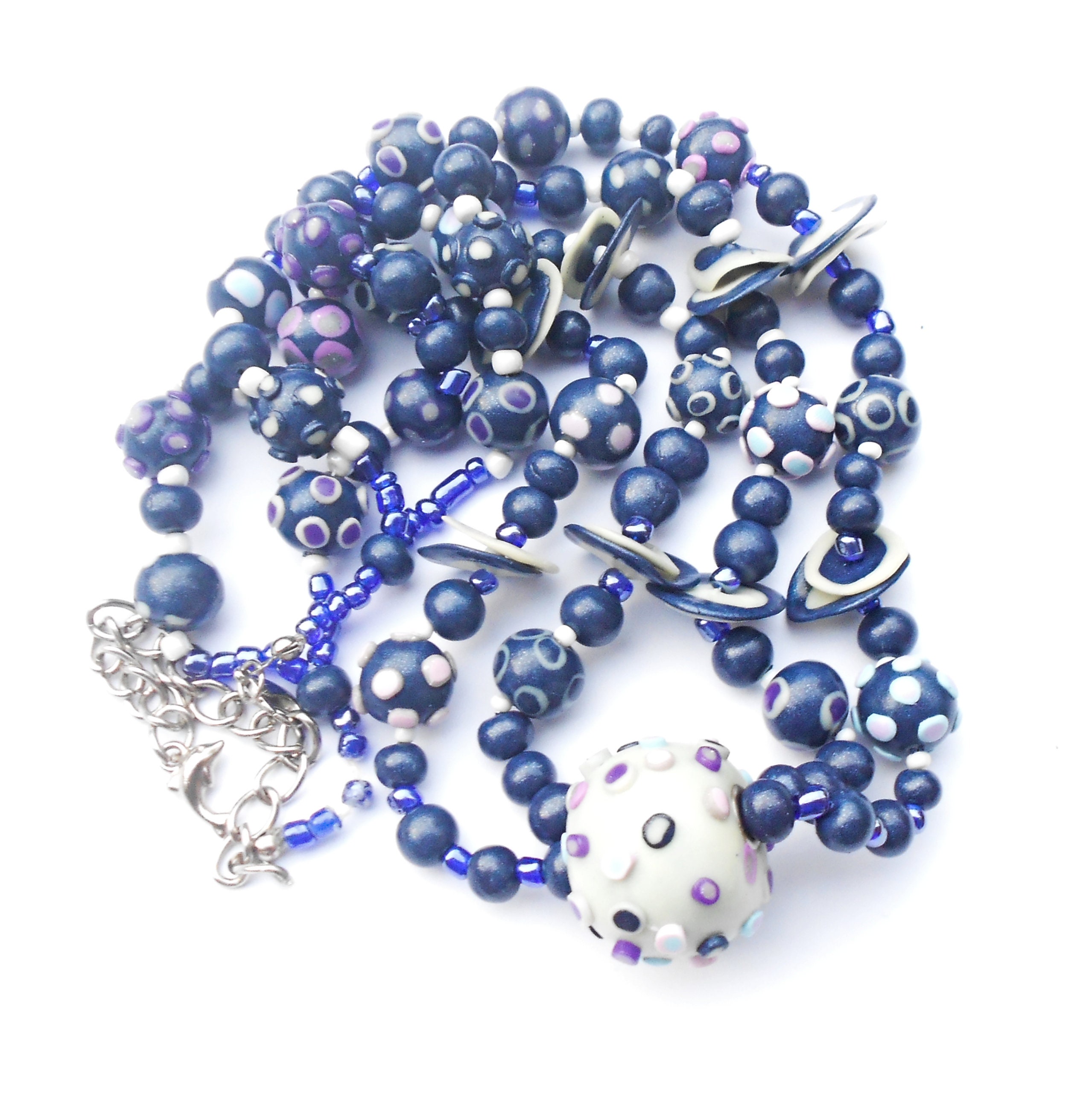 Handmade Necklace With Blue and White Beads. Etsy