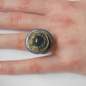 Polymer clay ring with glass bead image 7