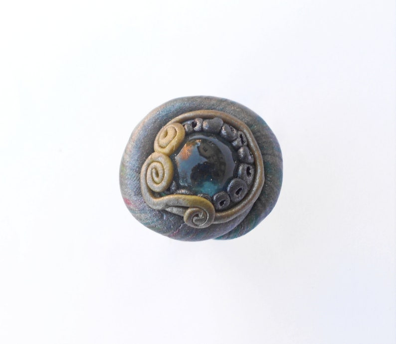 Polymer clay ring with glass bead image 9