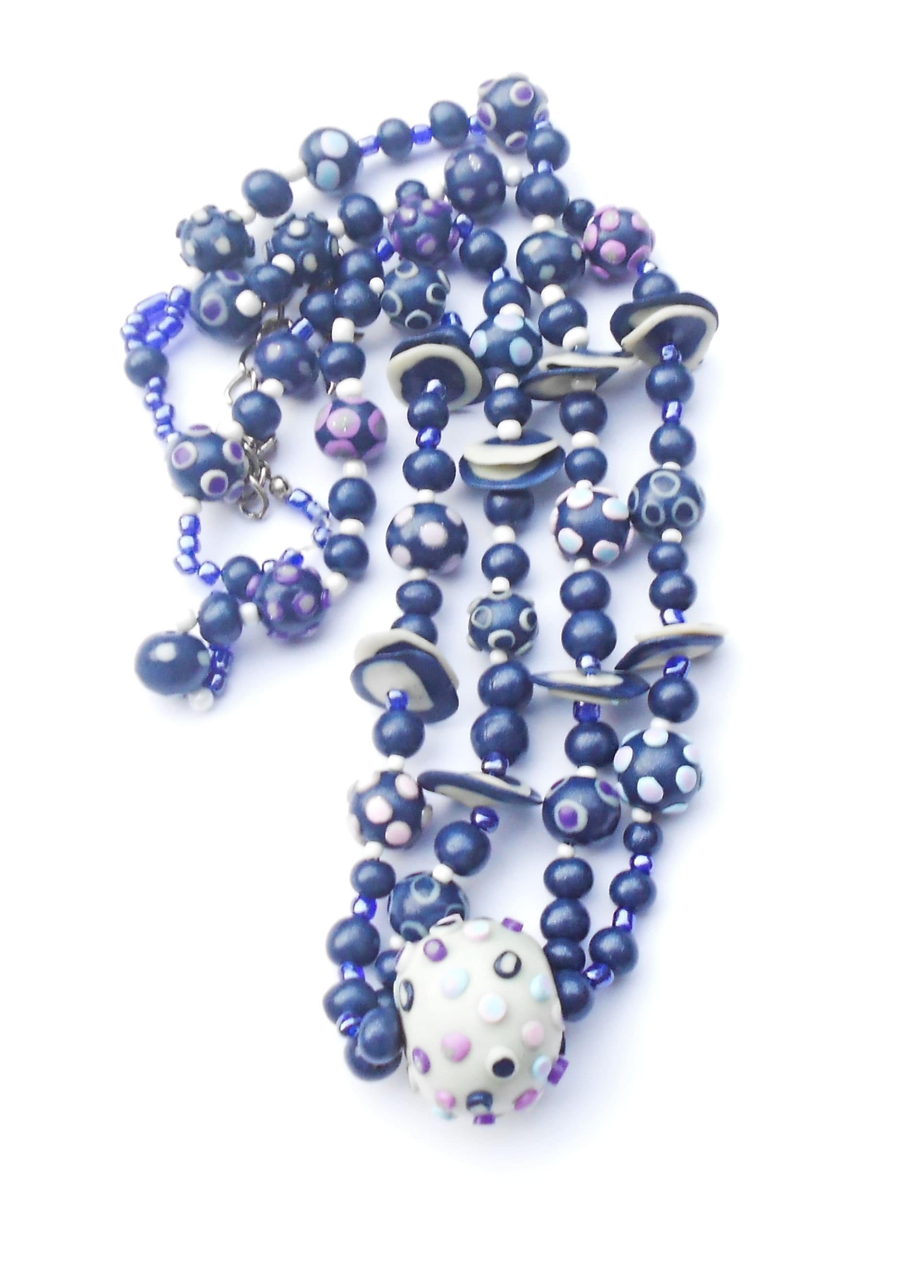 Handmade Necklace With Blue and White Beads. Etsy