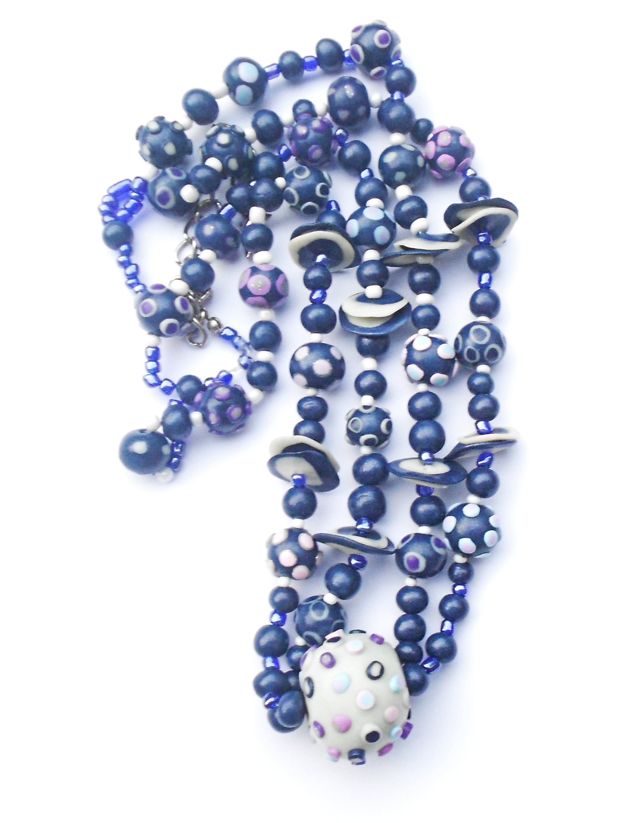 Handmade Necklace With Blue and White Beads. Etsy
