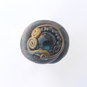 Polymer clay ring with glass bead image 4