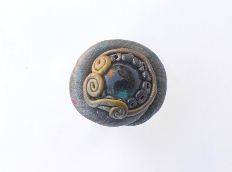 Polymer clay ring with glass bead image 4