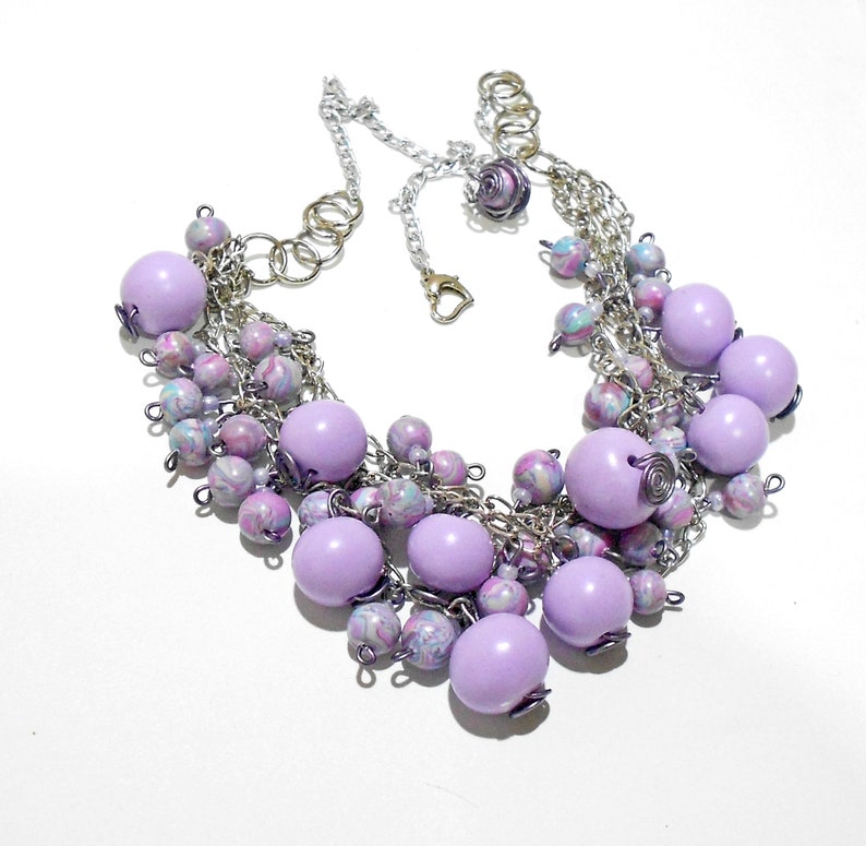 Lavender Necklace, Beaded Necklace, Chain Necklace, Lavender Beads, Blue Beads Etsy