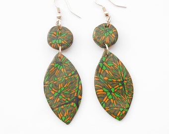 Boucles d'oreilles en pâte polymère de couleur orange et vert