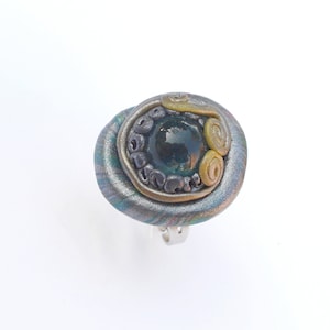 Polymer clay ring with glass bead image 1