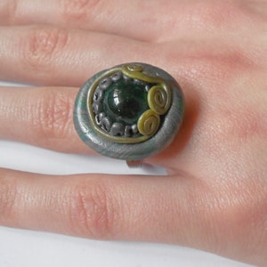 Polymer clay ring with glass bead image 6